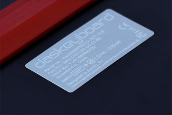 Aluminiun label on the bottom of a Das Keyboard 4C professional